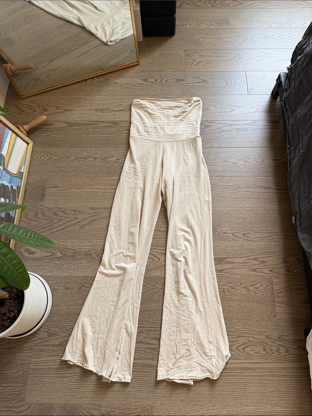 Strapless Wide-Leg Jumpsuit in Cream